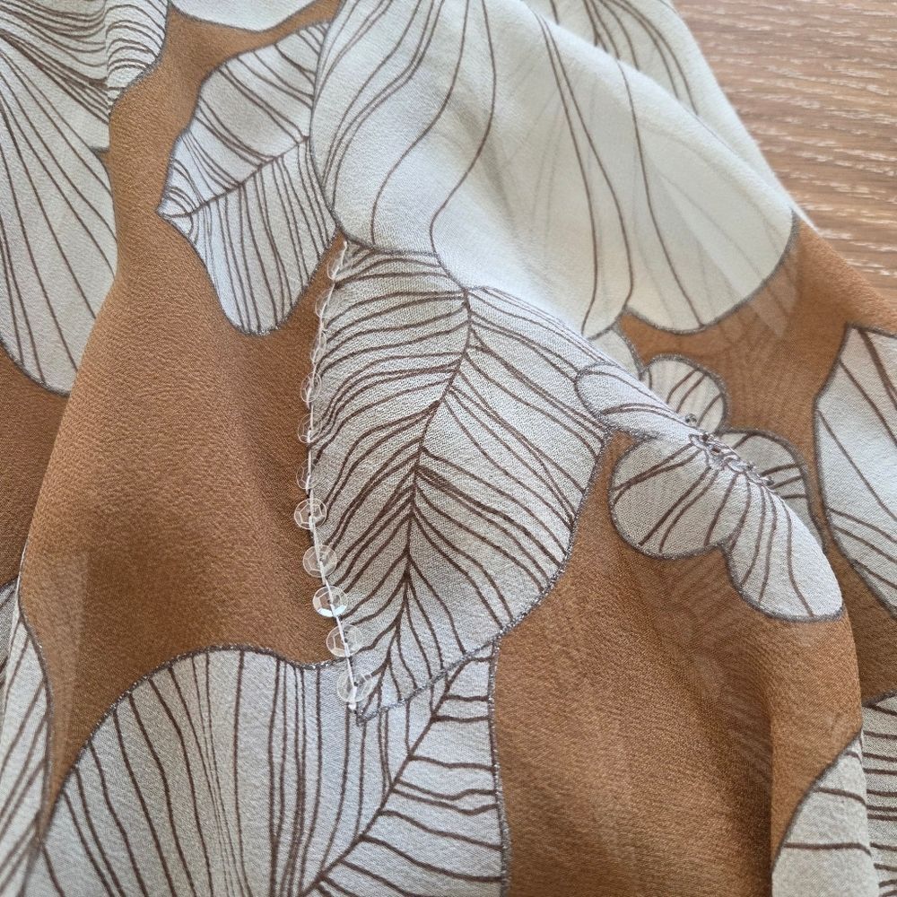 Vintage Spiegel Silk Tan/ Cream Floral Strapless Women's Dress Flounce Midi 4 - Picture 6 of 12